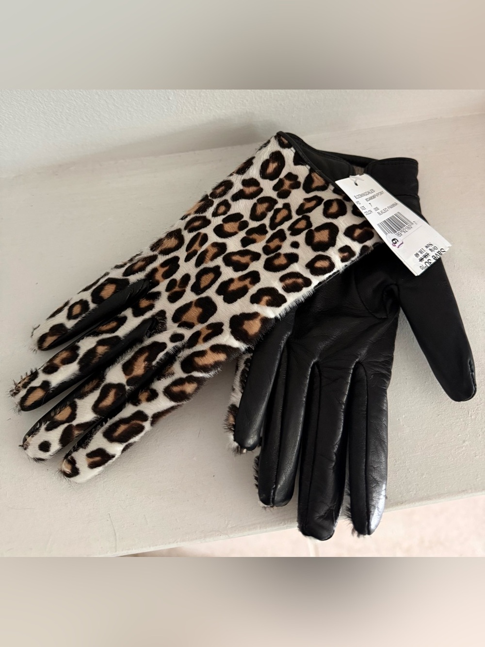 Bloomingdale's LEOPARD Cashmere Lined Calf Hair Gloves - SIZE 7 - NWT